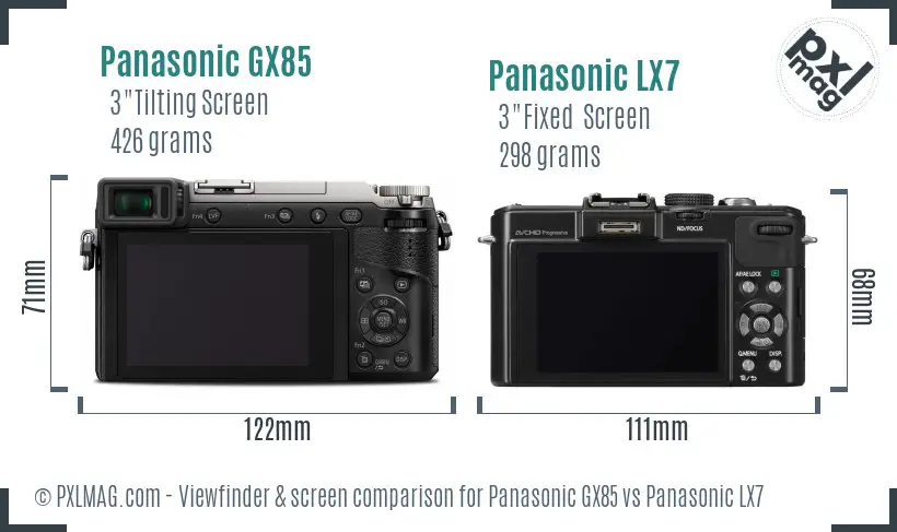Panasonic GX85 vs Panasonic LX7 Screen and Viewfinder comparison