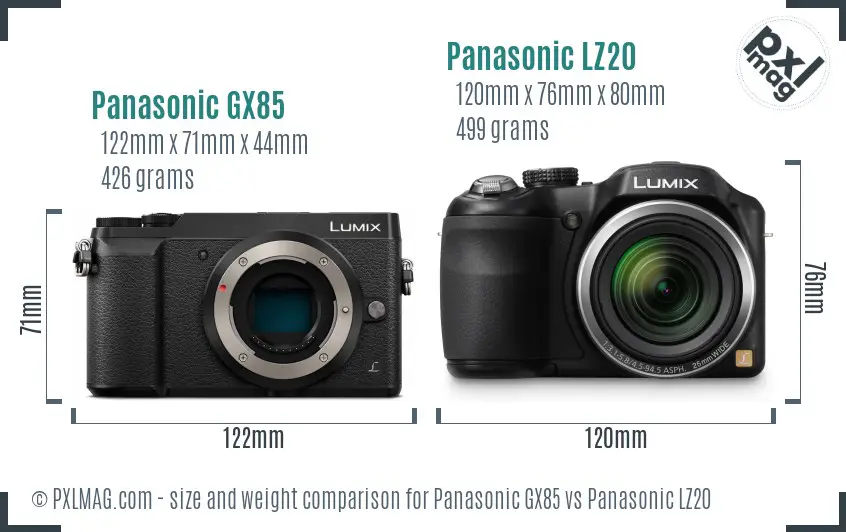 Panasonic GX85 vs Panasonic LZ20 size comparison