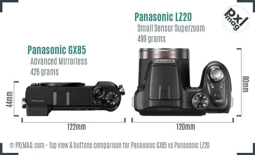 Panasonic GX85 vs Panasonic LZ20 top view buttons comparison