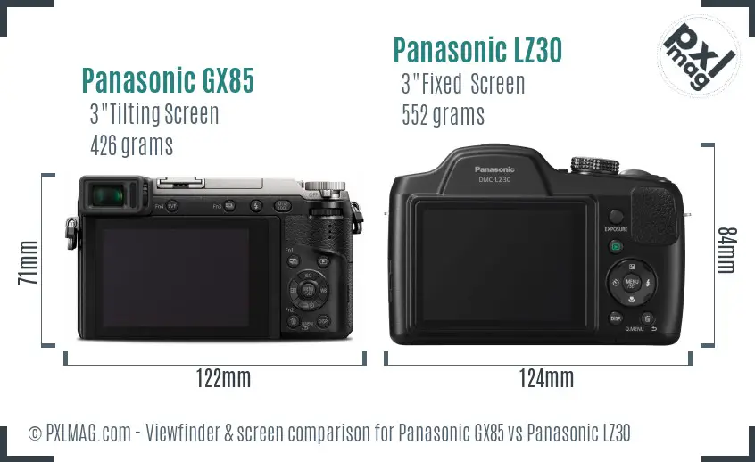 Panasonic GX85 vs Panasonic LZ30 Screen and Viewfinder comparison