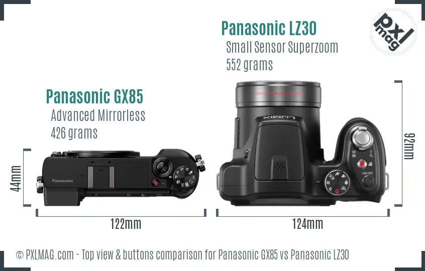 Panasonic GX85 vs Panasonic LZ30 top view buttons comparison
