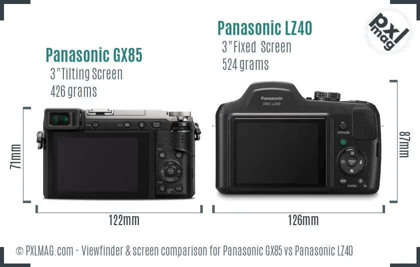 Panasonic GX85 vs Panasonic LZ40 Screen and Viewfinder comparison