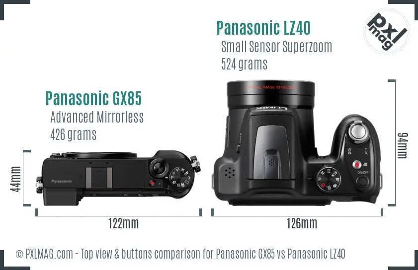 Panasonic GX85 vs Panasonic LZ40 top view buttons comparison