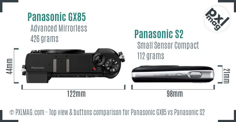 Panasonic GX85 vs Panasonic S2 top view buttons comparison