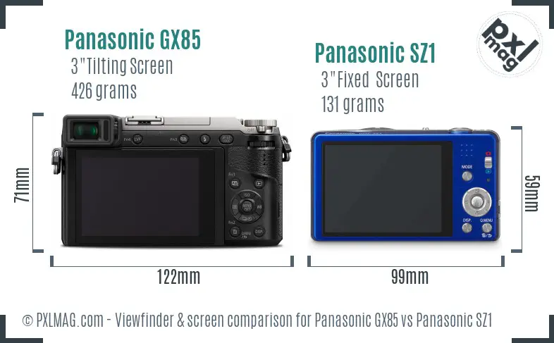 Panasonic GX85 vs Panasonic SZ1 Screen and Viewfinder comparison