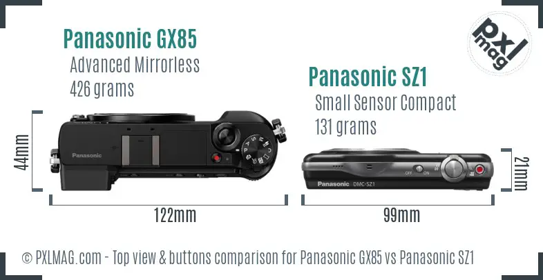Panasonic GX85 vs Panasonic SZ1 top view buttons comparison