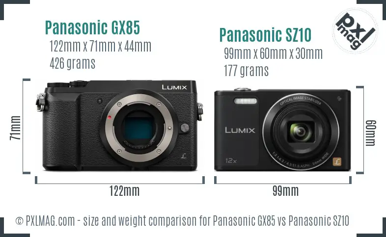 Panasonic GX85 vs Panasonic SZ10 size comparison