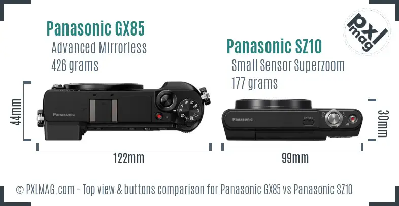 Panasonic GX85 vs Panasonic SZ10 top view buttons comparison