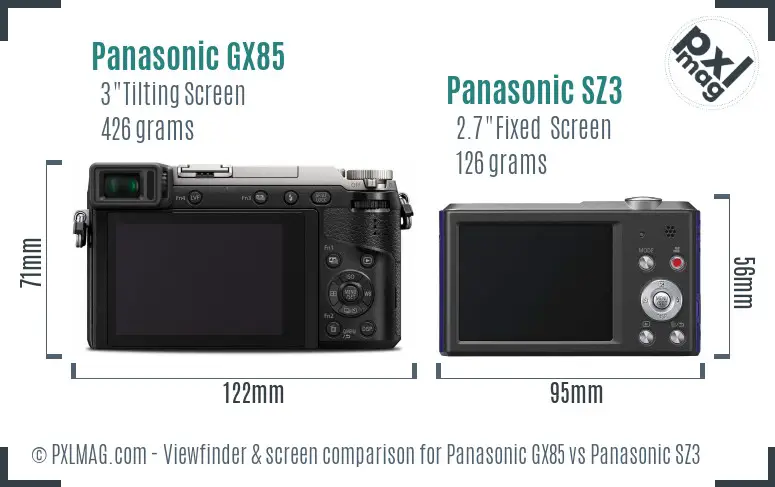 Panasonic GX85 vs Panasonic SZ3 Screen and Viewfinder comparison