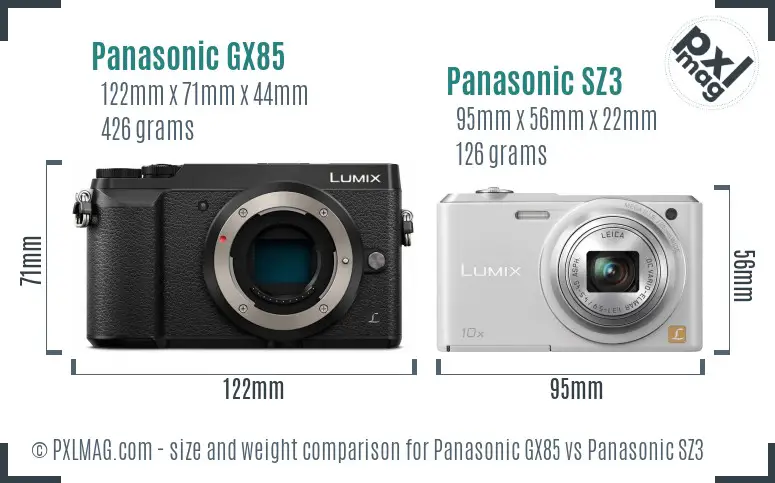 Panasonic GX85 vs Panasonic SZ3 size comparison
