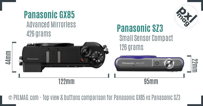 Panasonic GX85 vs Panasonic SZ3 top view buttons comparison