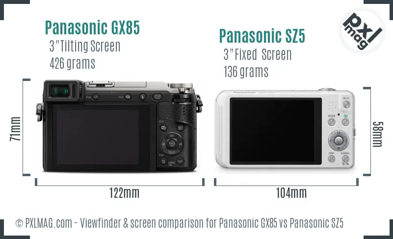 Panasonic GX85 vs Panasonic SZ5 Screen and Viewfinder comparison
