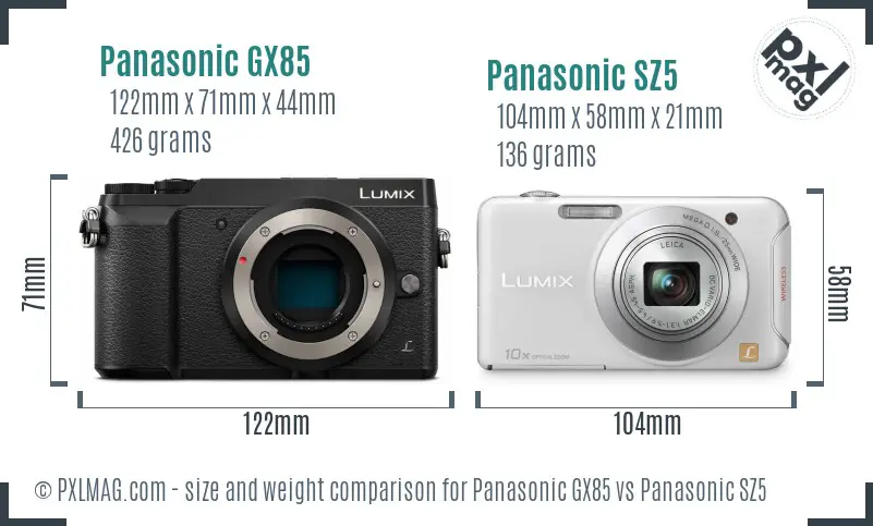Panasonic GX85 vs Panasonic SZ5 size comparison