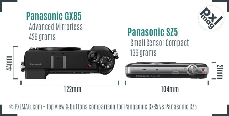 Panasonic GX85 vs Panasonic SZ5 top view buttons comparison