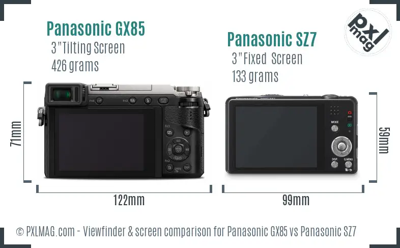 Panasonic GX85 vs Panasonic SZ7 Screen and Viewfinder comparison