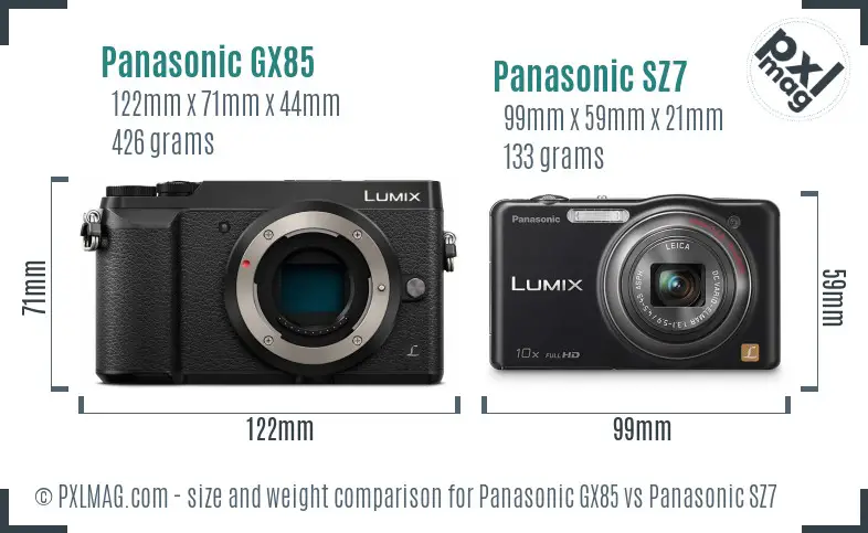 Panasonic GX85 vs Panasonic SZ7 size comparison