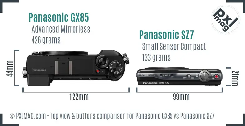 Panasonic GX85 vs Panasonic SZ7 top view buttons comparison