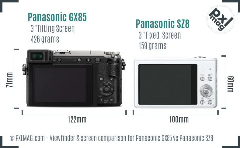 Panasonic GX85 vs Panasonic SZ8 Screen and Viewfinder comparison