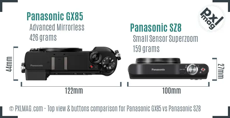 Panasonic GX85 vs Panasonic SZ8 top view buttons comparison