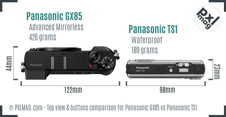 Panasonic GX85 vs Panasonic TS1 top view buttons comparison
