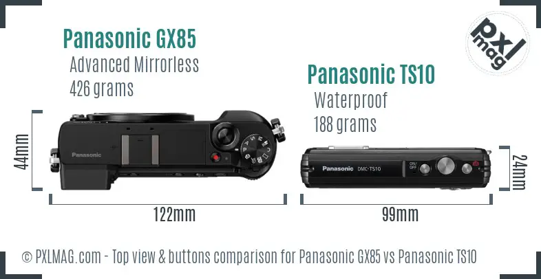 Panasonic GX85 vs Panasonic TS10 top view buttons comparison