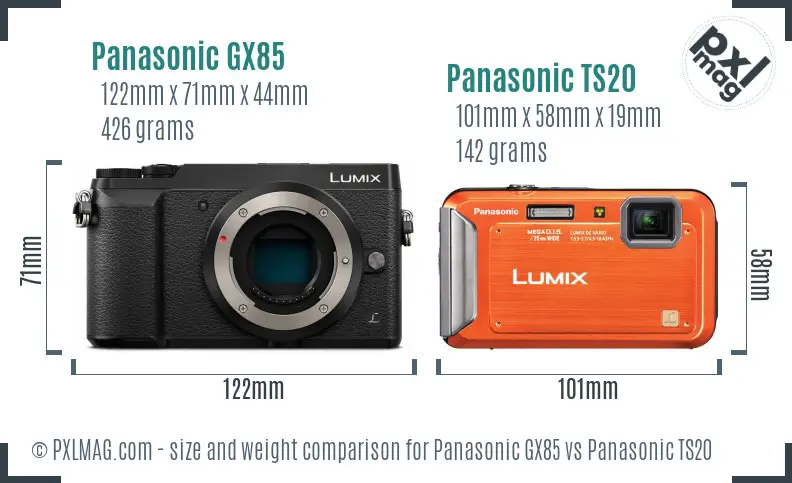 Panasonic GX85 vs Panasonic TS20 size comparison
