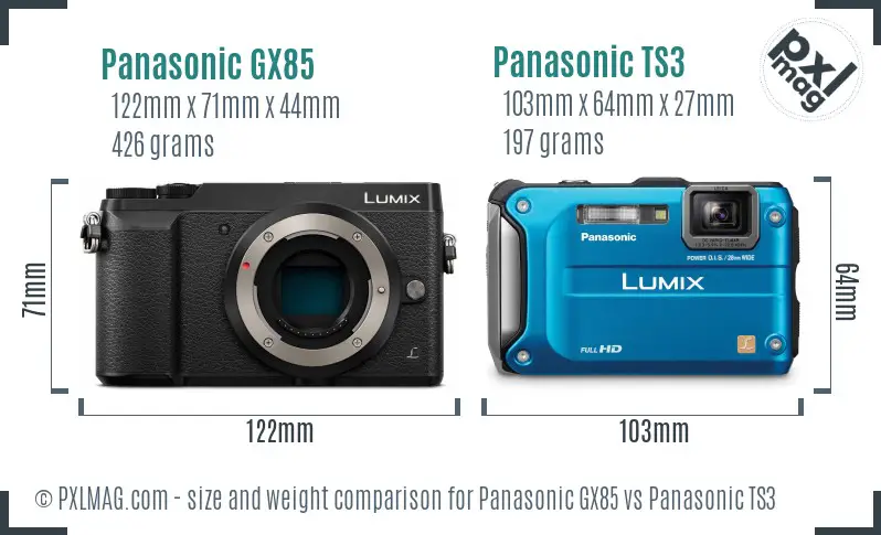 Panasonic GX85 vs Panasonic TS3 size comparison