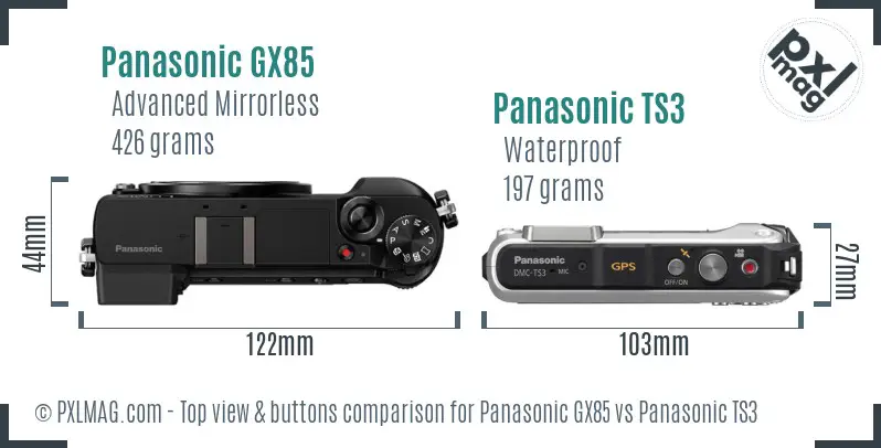 Panasonic GX85 vs Panasonic TS3 top view buttons comparison