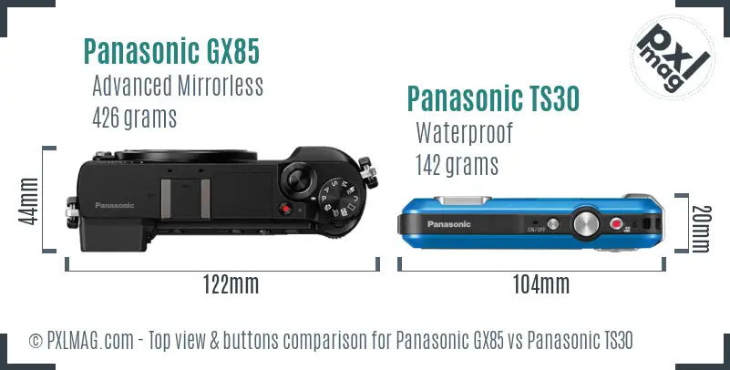 Panasonic GX85 vs Panasonic TS30 top view buttons comparison