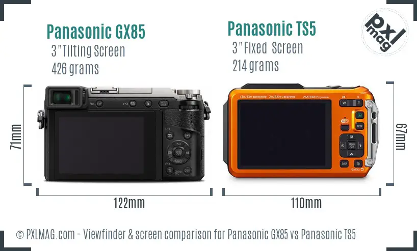 Panasonic GX85 vs Panasonic TS5 Screen and Viewfinder comparison