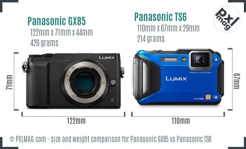 Panasonic GX85 vs Panasonic TS6 size comparison