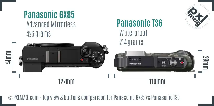 Panasonic GX85 vs Panasonic TS6 top view buttons comparison