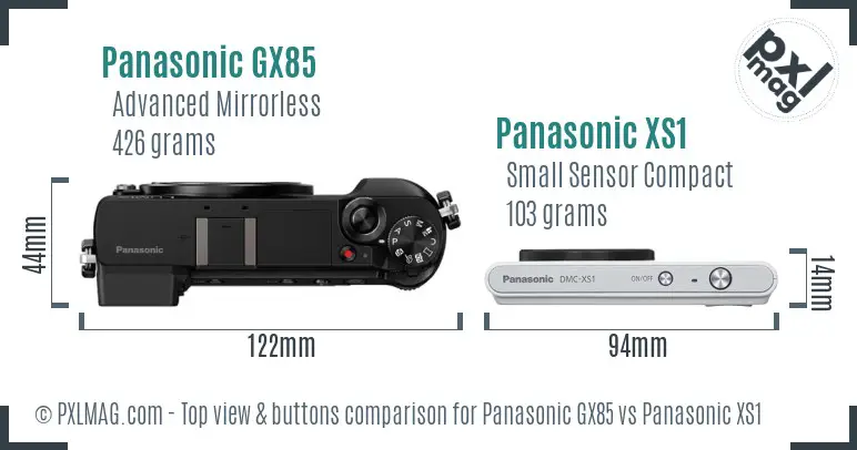 Panasonic GX85 vs Panasonic XS1 top view buttons comparison