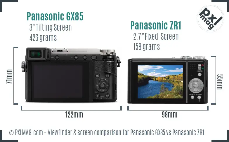 Panasonic GX85 vs Panasonic ZR1 Screen and Viewfinder comparison