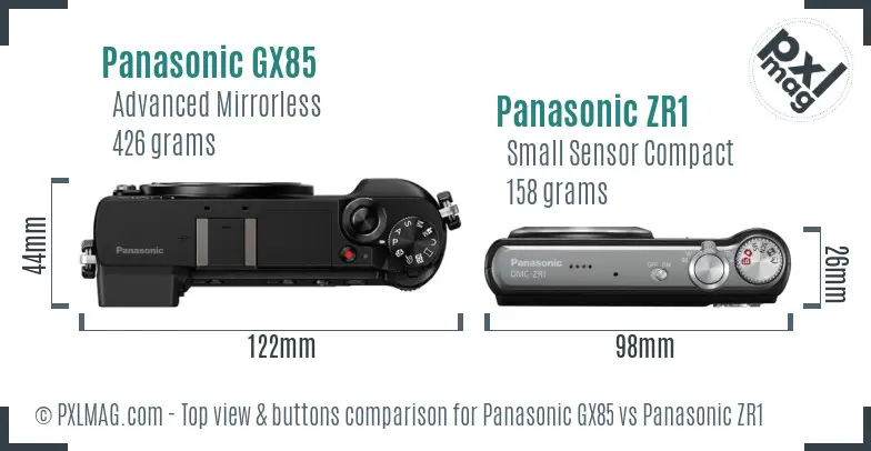 Panasonic GX85 vs Panasonic ZR1 top view buttons comparison