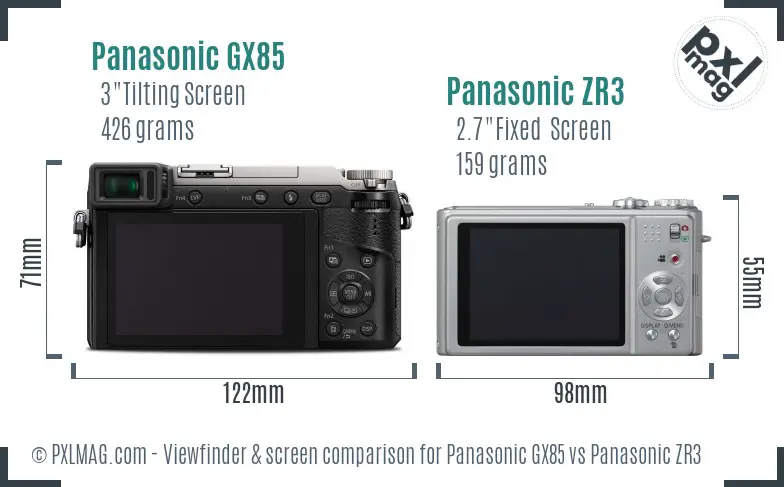 Panasonic GX85 vs Panasonic ZR3 Screen and Viewfinder comparison