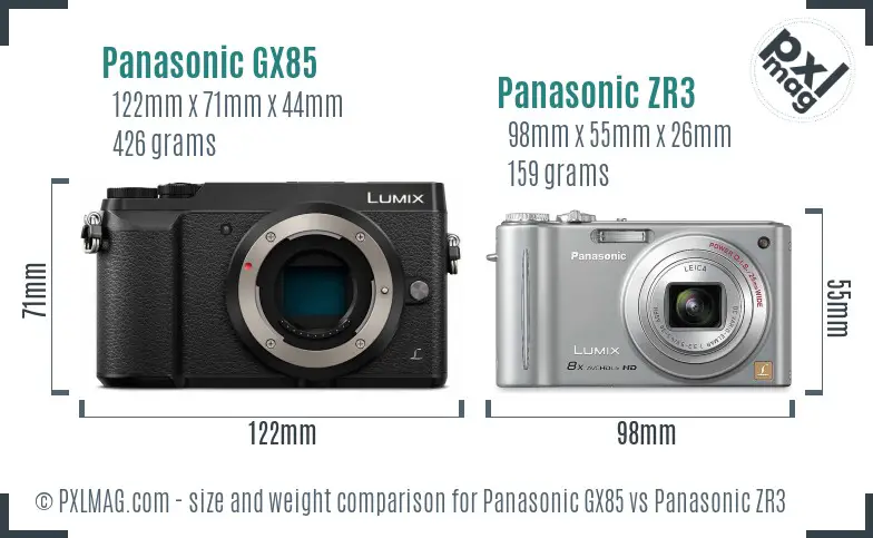 Panasonic GX85 vs Panasonic ZR3 size comparison