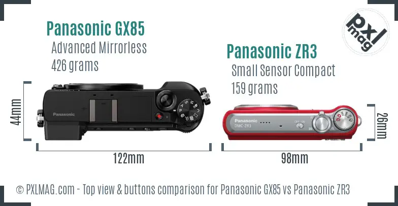 Panasonic GX85 vs Panasonic ZR3 top view buttons comparison