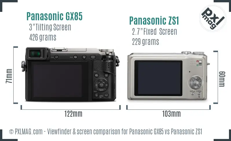 Panasonic GX85 vs Panasonic ZS1 Screen and Viewfinder comparison