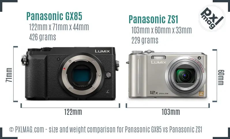 Panasonic GX85 vs Panasonic ZS1 size comparison