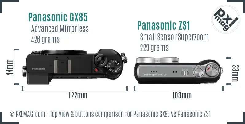 Panasonic GX85 vs Panasonic ZS1 top view buttons comparison