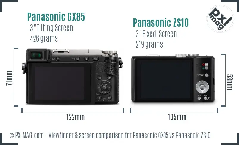 Panasonic GX85 vs Panasonic ZS10 Screen and Viewfinder comparison