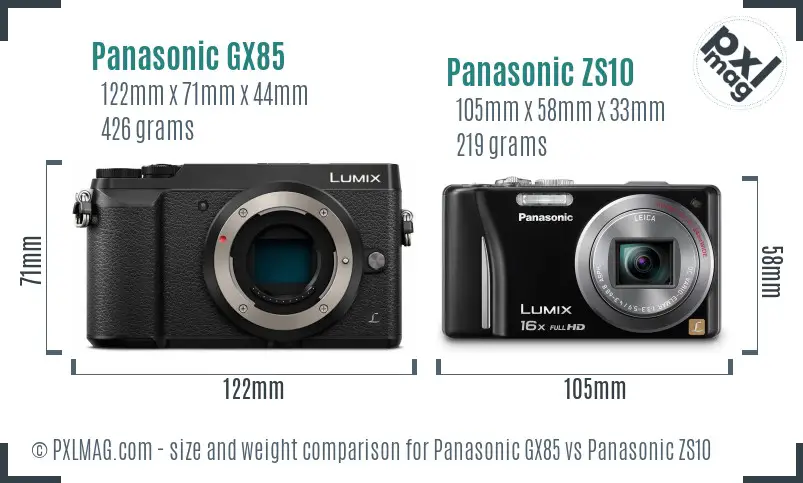 Panasonic GX85 vs Panasonic ZS10 size comparison