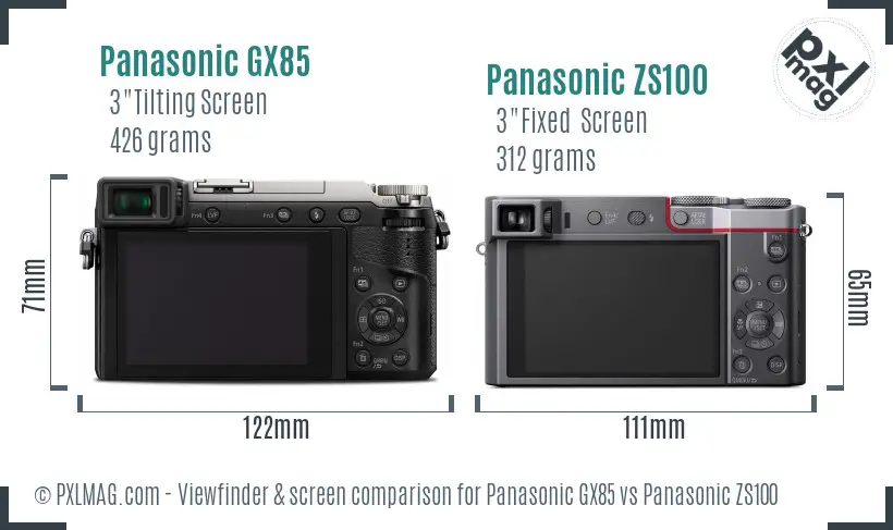 Panasonic GX85 vs Panasonic ZS100 Screen and Viewfinder comparison