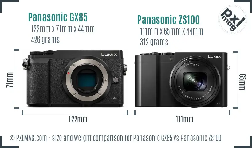 Panasonic GX85 vs Panasonic ZS100 size comparison