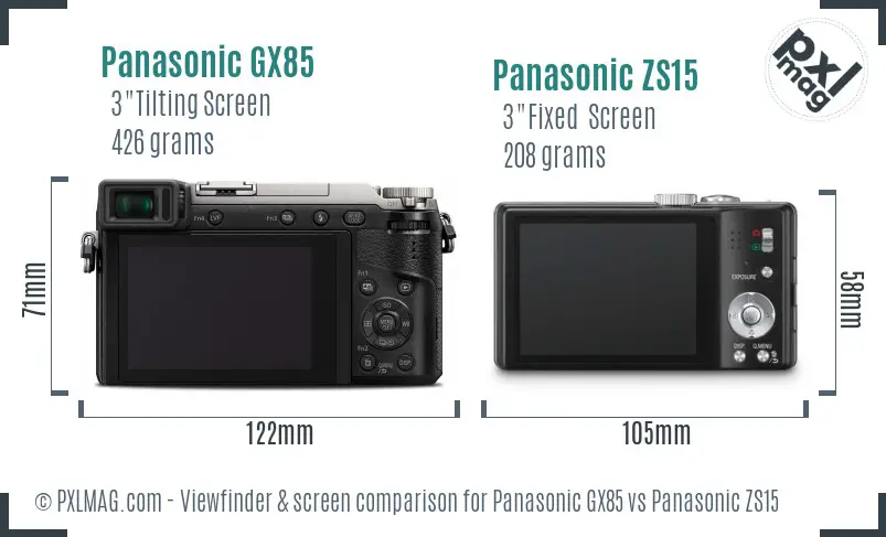 Panasonic GX85 vs Panasonic ZS15 Screen and Viewfinder comparison