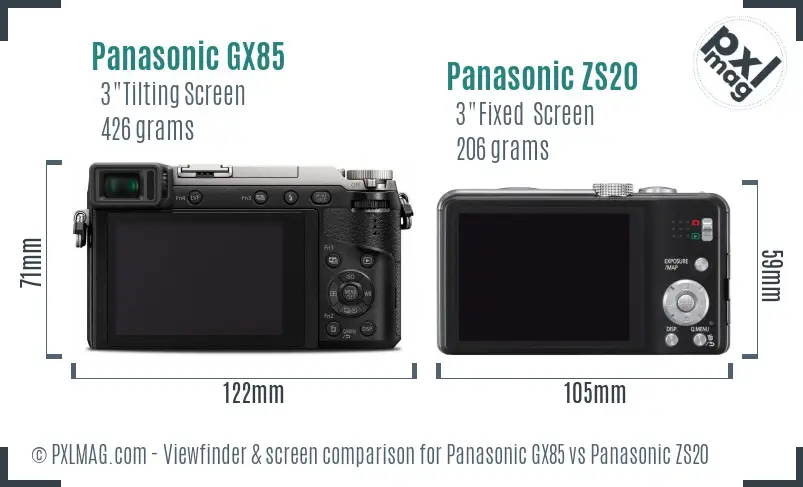 Panasonic GX85 vs Panasonic ZS20 Screen and Viewfinder comparison