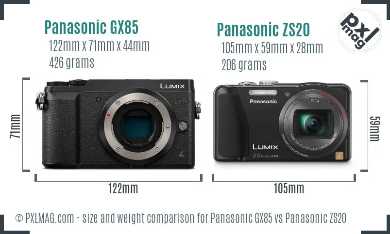 Panasonic GX85 vs Panasonic ZS20 size comparison