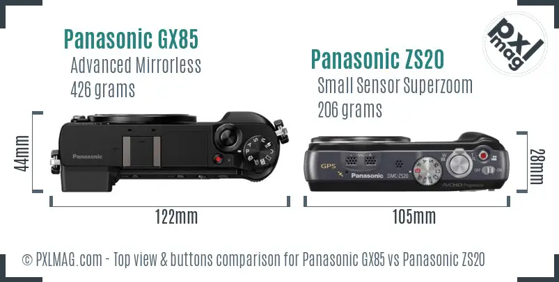 Panasonic GX85 vs Panasonic ZS20 top view buttons comparison