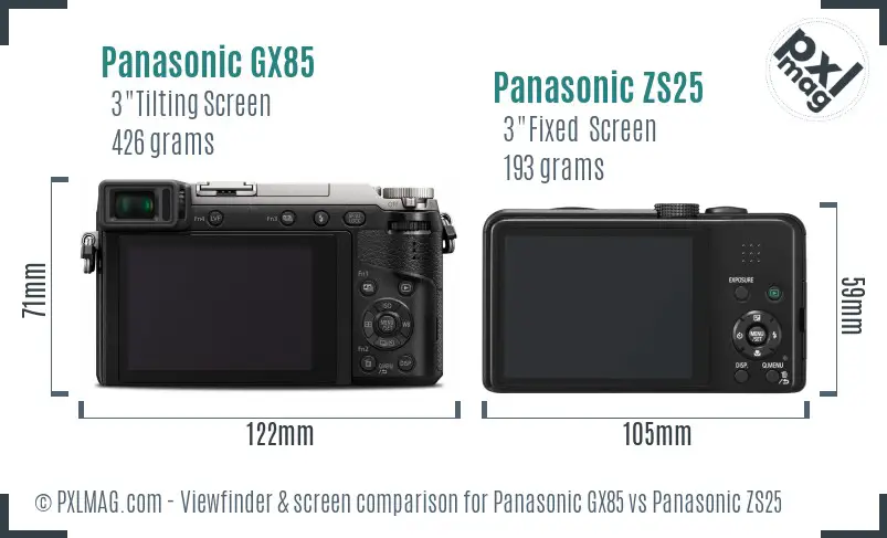 Panasonic GX85 vs Panasonic ZS25 Screen and Viewfinder comparison